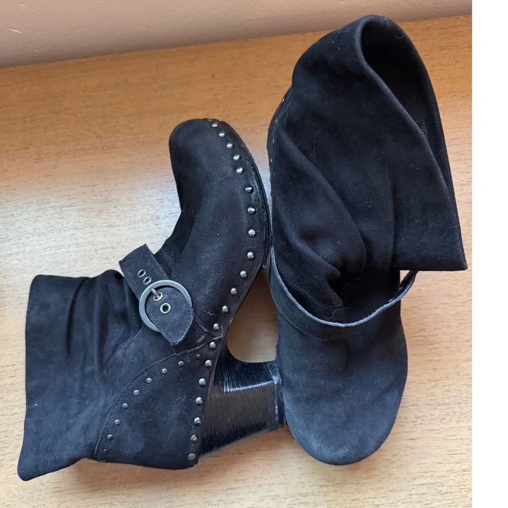 Dansko Y2K Suede Studded Slouchy Ankle Boots Buckle Strap Clog Heel Size 40